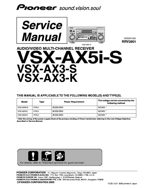 Pioneer Vsx Ax3 Series Service Manual And Repair Guide