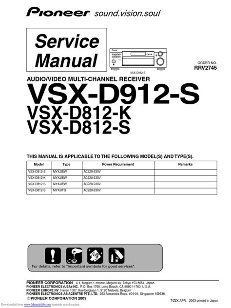 Pioneer Vsx D912 D812 Series Service Manual Repair Guide