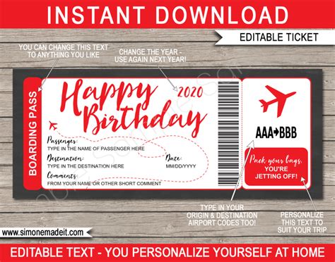 Plane Ticket Gift Template