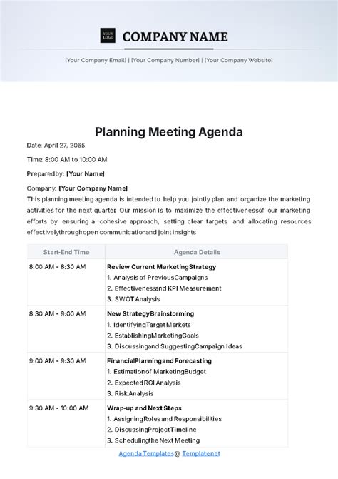 Planning Agenda Template