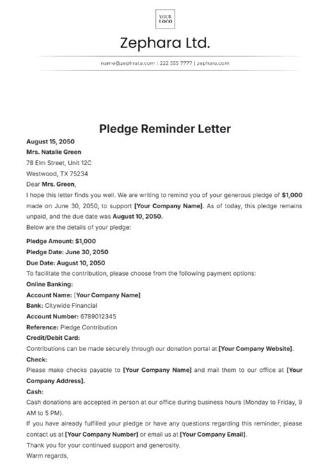 Pledge Reminder Template