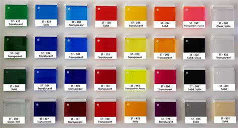 Plexiglass Colors Chart