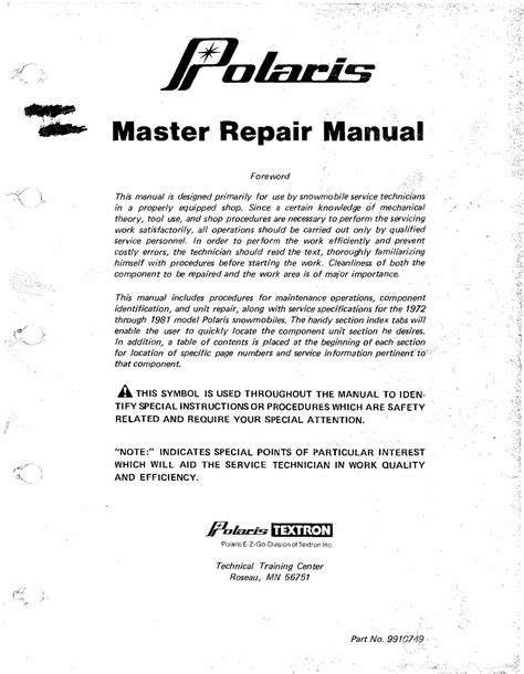 Polaris Apollo 340 1979 1980 Workshop Repair Service Manual