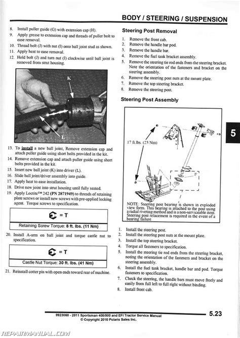 Polaris Atv 2011 Sportsman 400 500 Ho Touring Repair Manual