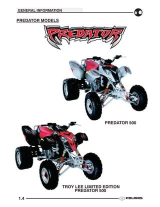 Polaris Predator 500 Troy Lee Ltd Edition Atv Full Service Repair Manual 2003 2005