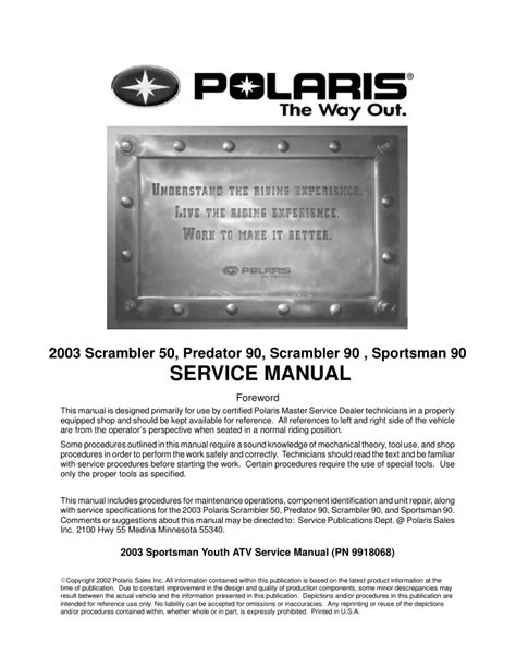 Polaris Predator 90 2003 Service Repair Workshop Manual