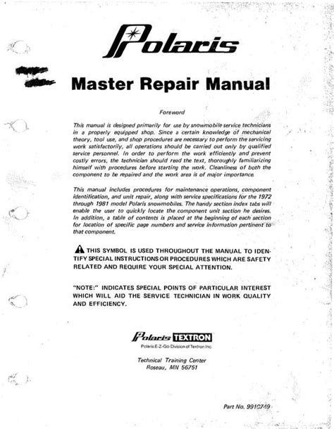 Polaris Snowmobile Master 1972 1981 Repair Manual