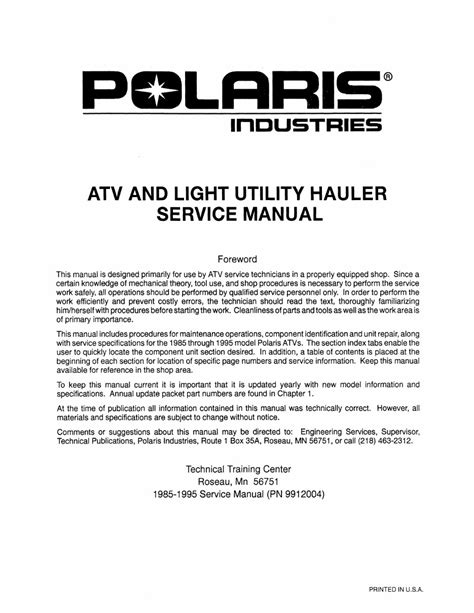 Polaris Sport Atv Full Service Repair Manual 1994 1995