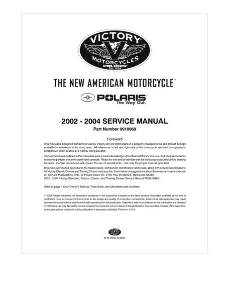 Polaris Victory Classic Cruiser 2002 2004 Service Manual