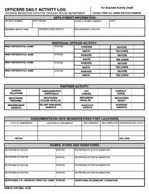 Police Officers Daily Activity Log Template