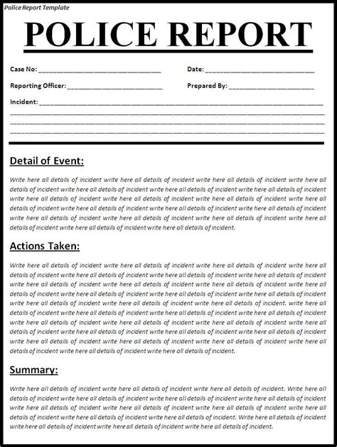 Police Report Template Free