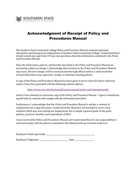 Policies And Procedures Manual Acknowledgement Of Important