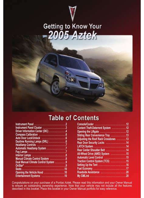 Pontiac Aztek 2005 Owners Manual