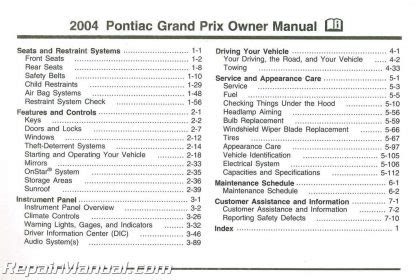 Pontiac Grand Prix 2002 Owners Manual
