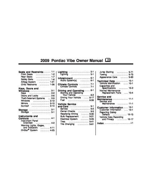 Pontiac Vibe Owners Manual 2004 2009