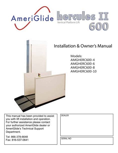 Porch Lift Owner S Manual Ameriglide