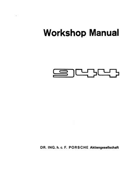 Porsche 944 944 944s 944 Turbo Workshop Manual