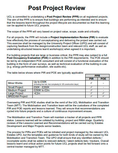 Post Project Review Template