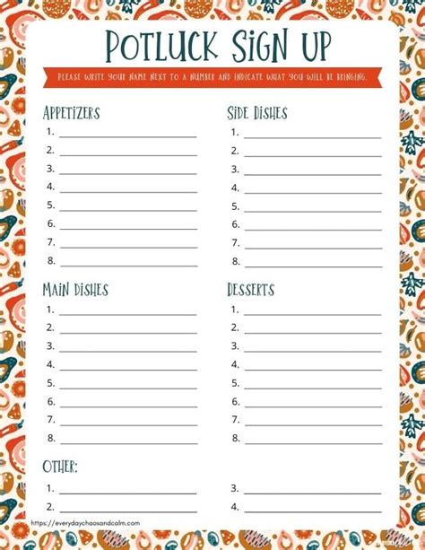 Potluck Sign Up Template