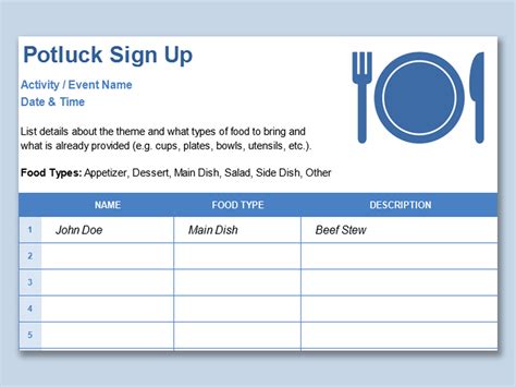 Potluck Signup Template