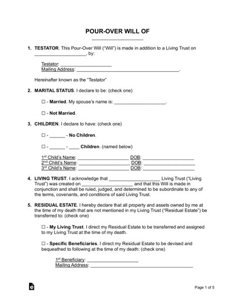 Pour Over Will Template