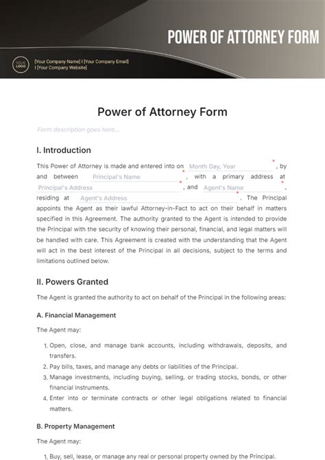 Power Of Attorney Template Free