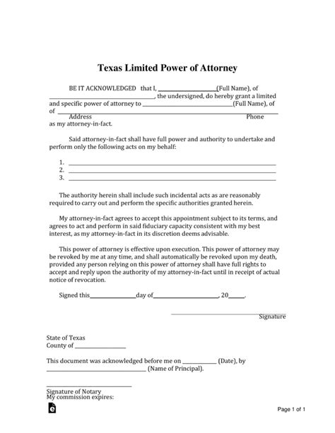 Power Of Attorney Template Texas