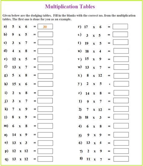 Practice Times Tables Printable Sheets