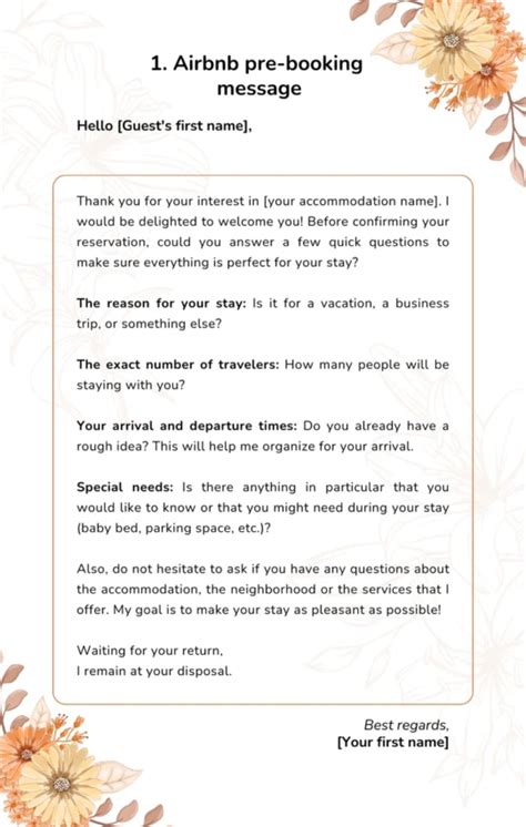 Pre Booking Message Template Airbnb
