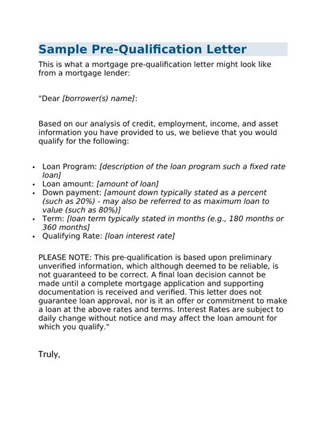 Pre Qualification Letter Template