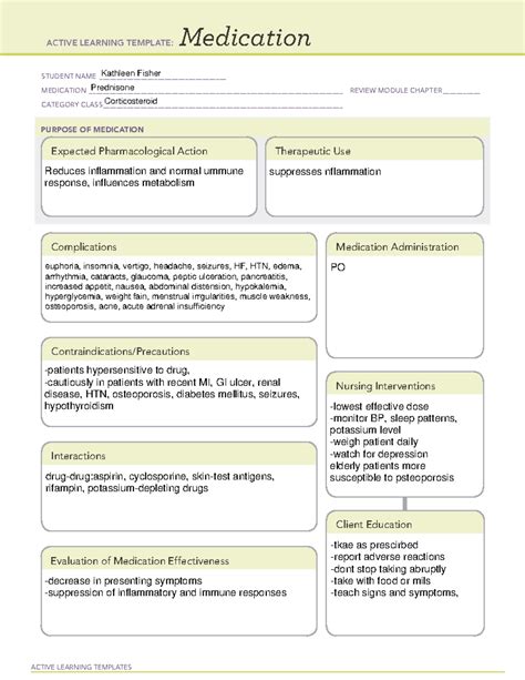 Prednisone Medication Template