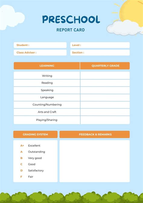 Preschool Report Card Template