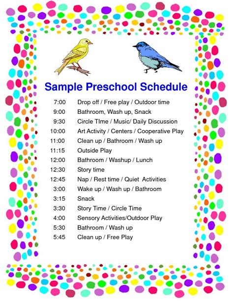 Preschool Schedule Template