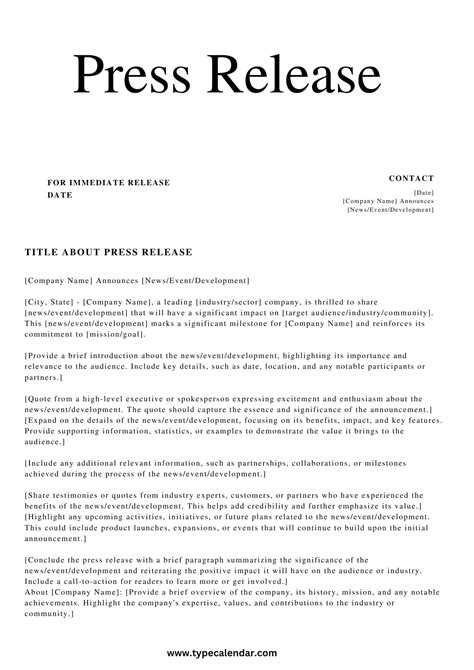 Press Release Template For Word