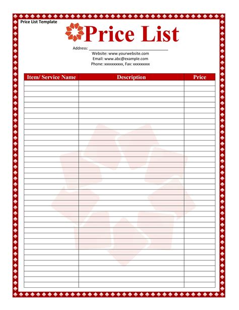 Price Sheet Template