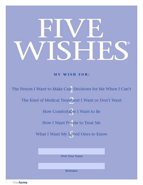Printable 5 Wishes Document