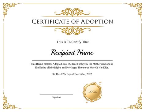 Printable Adoption Certificate