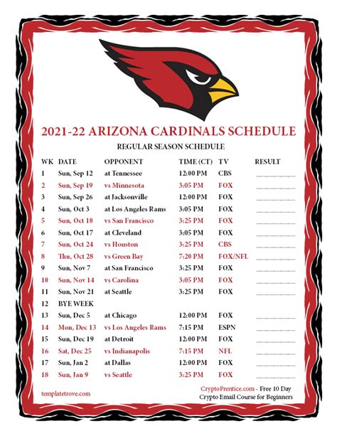 Printable Arizona Cardinals Schedule