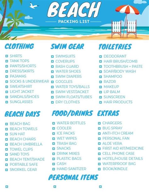 Printable Beach Vacation Checklist