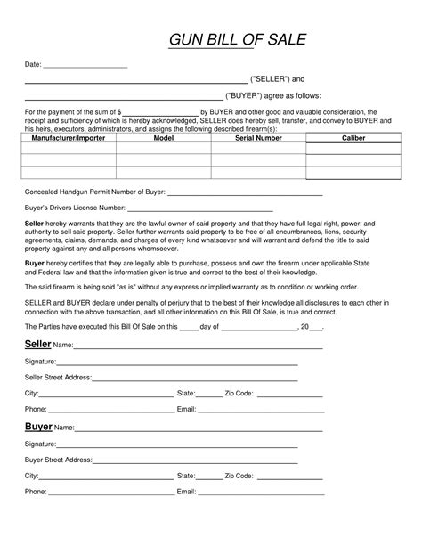 Printable Bill Of Sale For Gun