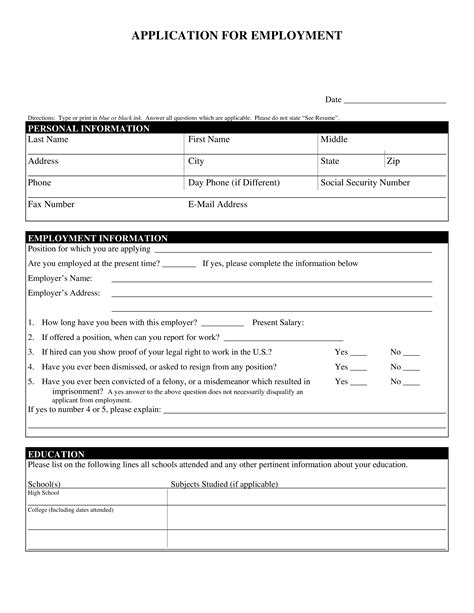 Printable Blank Employment Application