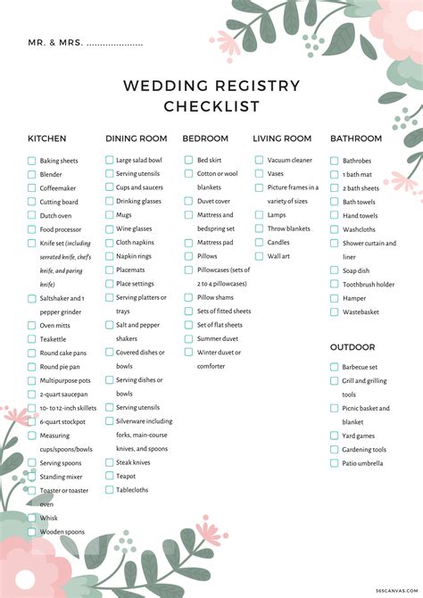 Printable Bridal Registry Checklist