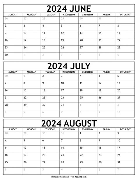 Printable Calendars For June July And August 2017