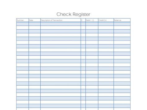 Printable Check Register For Checkbook