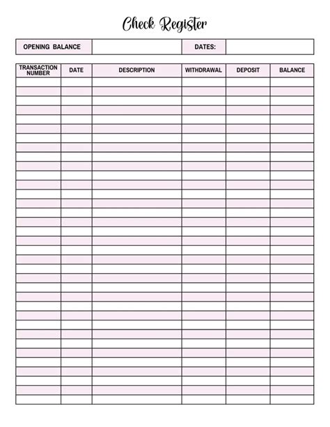 Printable Check Registers