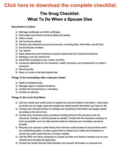 Printable Checklist After Death Of Spouse