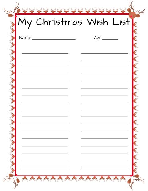 Printable Christmas List Template Free