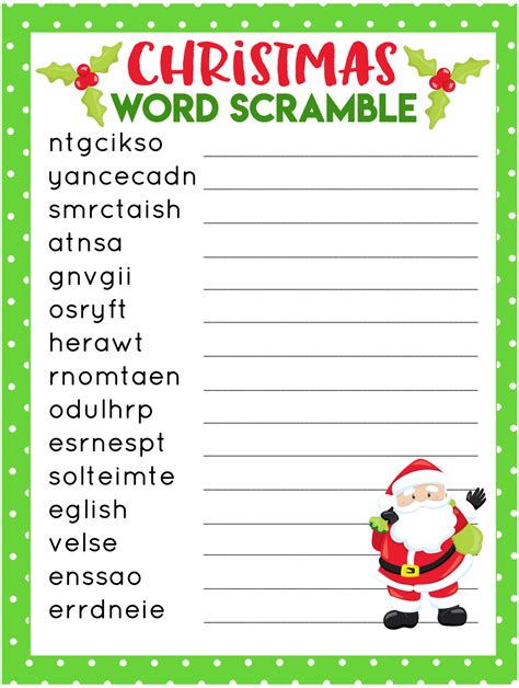 Printable Christmas Word Scramble