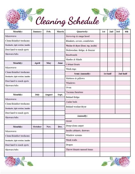 Printable Cleaning Schedule
