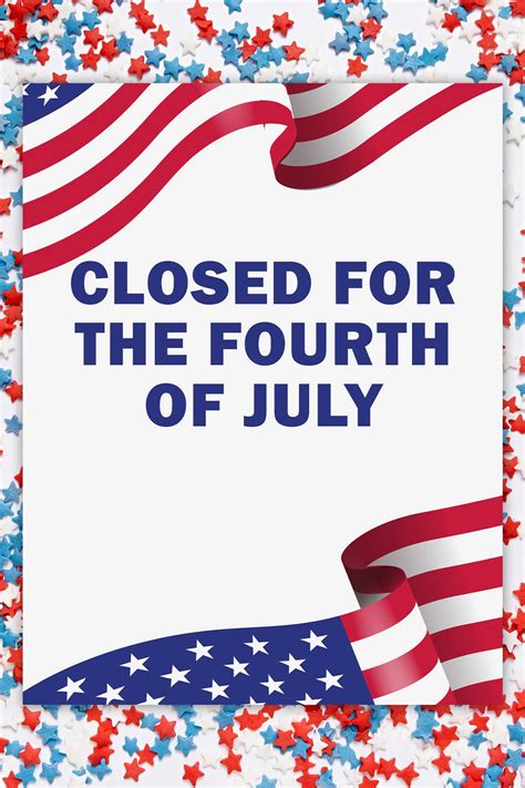 Printable Closed For 4th Of July Sign Template